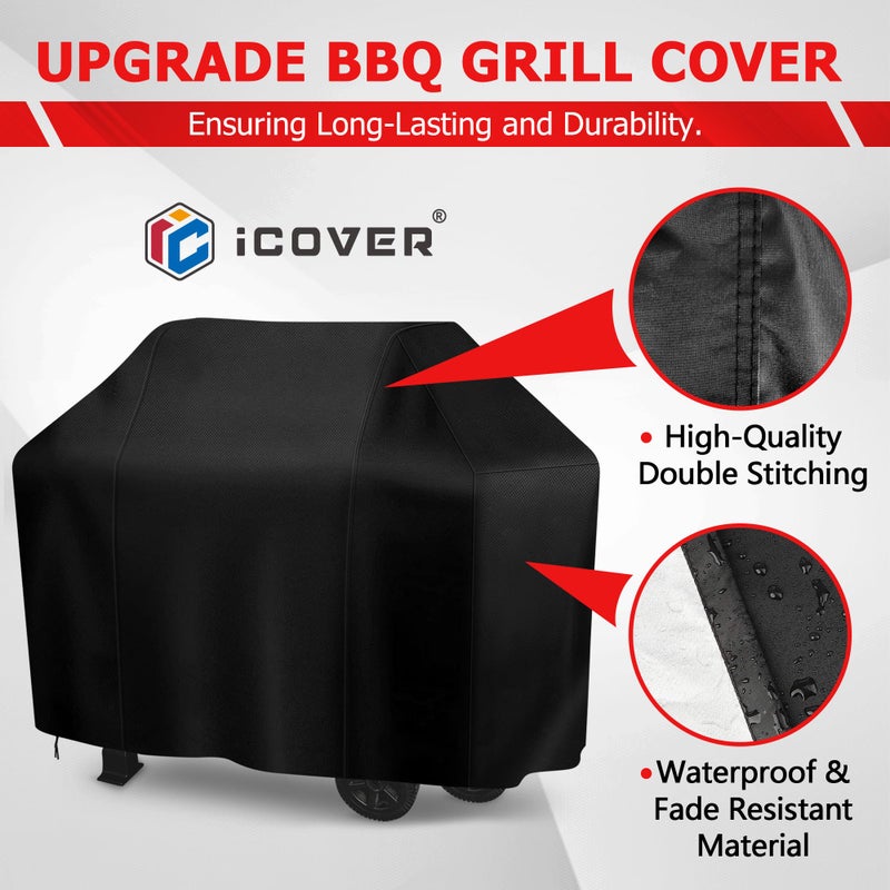 iCOVER Grill Cover, 55 inch BBQ Grill Cover for Outdoor Grill, Anti-UV & Fade Resistant Gas Grill Cover, Waterproof Barbecue Grill Covers for Weber, Char-Broil, Nexgrill and More, Black - Image 4